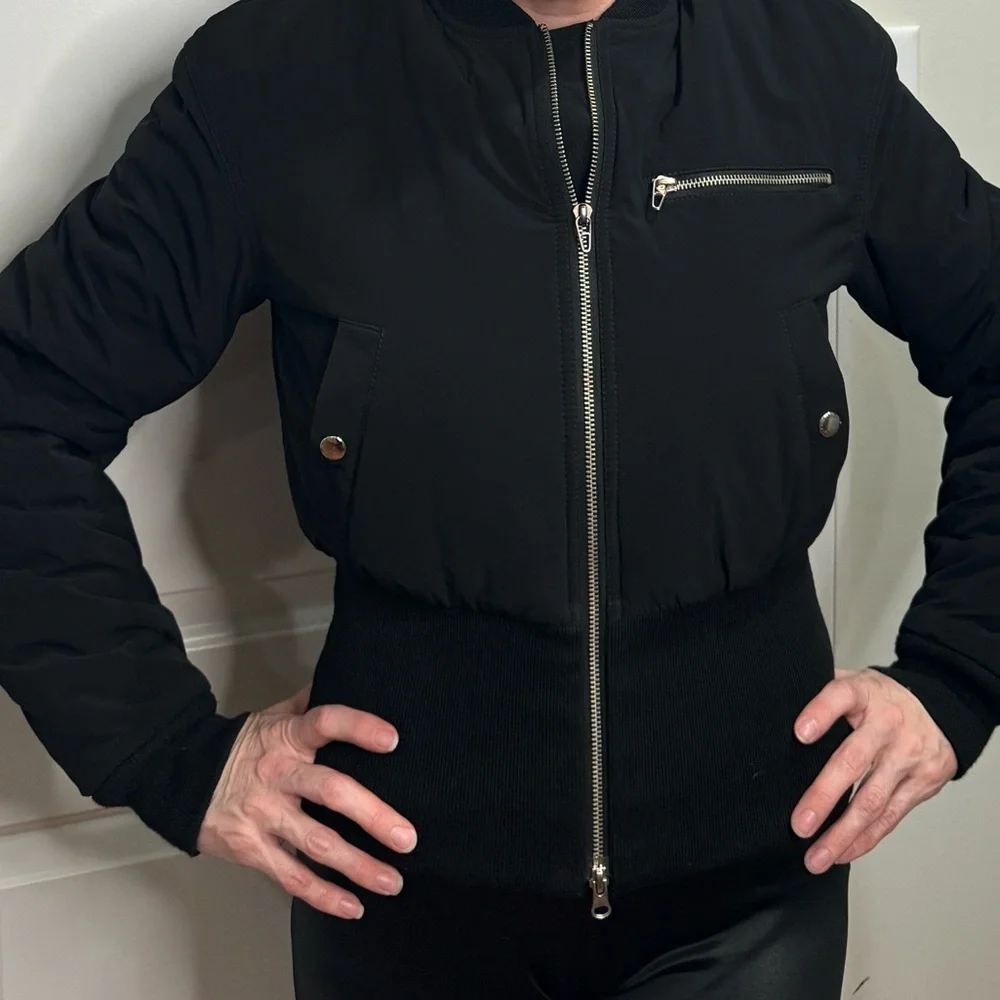 T ALEXANDER WANG BLACK CROPPED BOMBER JACKER 4 - Picture 12 of 14